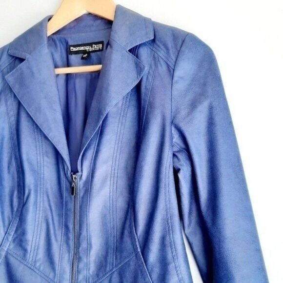 CONRAD C Faux Leather Women's Short Full-Zip Front Jacket Blue Sz 4 Flawed - Picture 4 of 12
